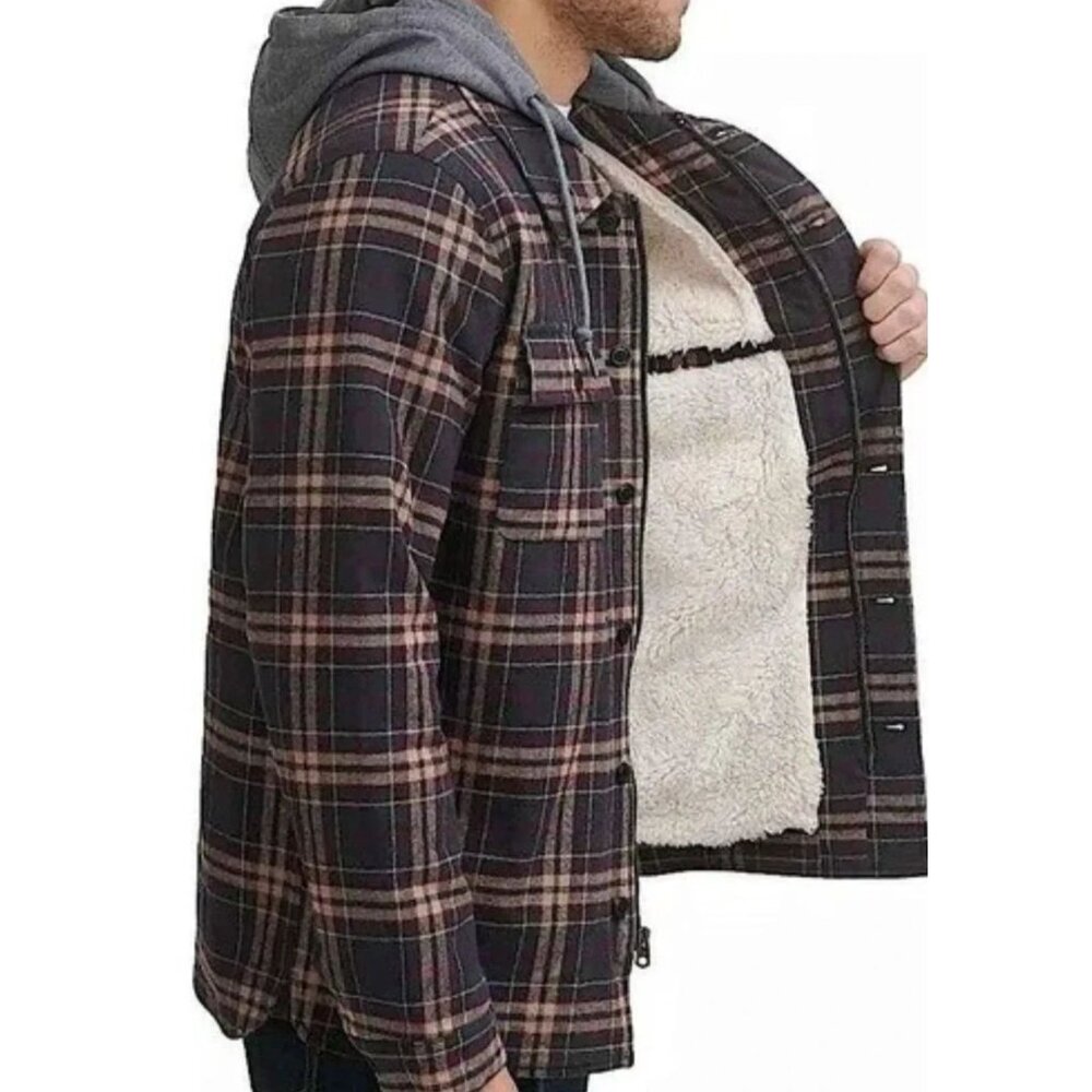 Levi's Men's Sherpa LINED Hooded Plaid Flannel Shirt Jacket SIZE MEDIUM NEW